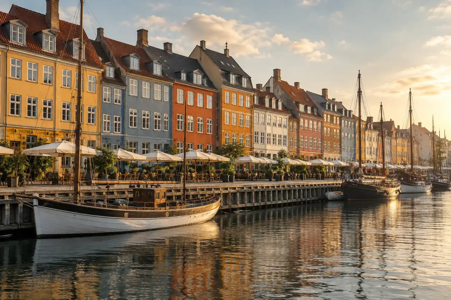 Farverige huse og kanalstemning ved Nyhavn i København